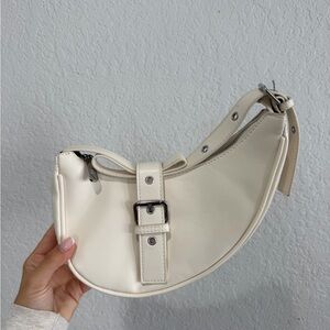 8OR - Cream Crescent Shoulder Bag with Buckle Detail